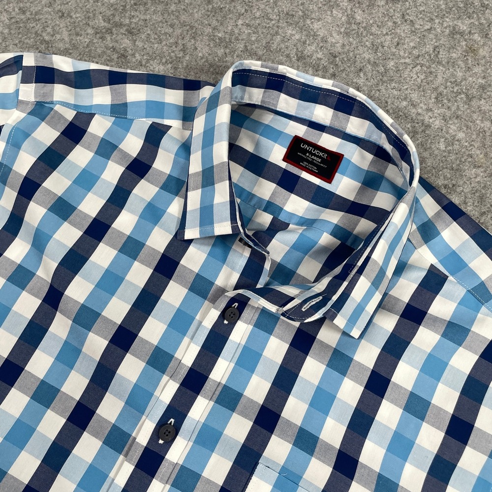 UNTUCKit Mens Button Down Shirt XL Blue Gingham Wrinkle Free Regular Fit Hudson